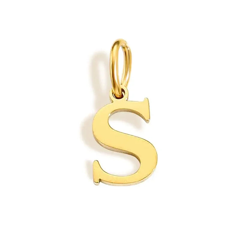 26 Letter Alphabet Initial 10mm Charm Pendant Jewelry Gold Stainless Steel Simple PVD Plated DIY Necklace Bracelet Jewelry