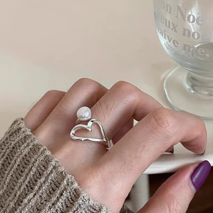 VENTFILLE 925 Sterling Silve Love Heart  Ring for Women Girl Gift Line Pearl Korean Sweet  Jewelry Birthday Gift Dropshipping