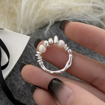 VENTFILLE 925 Sterling Silve Love Heart  Ring for Women Girl Gift Line Pearl Korean Sweet  Jewelry Birthday Gift Dropshipping