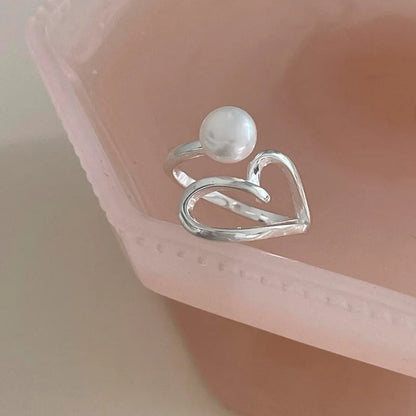 VENTFILLE 925 Sterling Silve Love Heart  Ring for Women Girl Gift Line Pearl Korean Sweet  Jewelry Birthday Gift Dropshipping